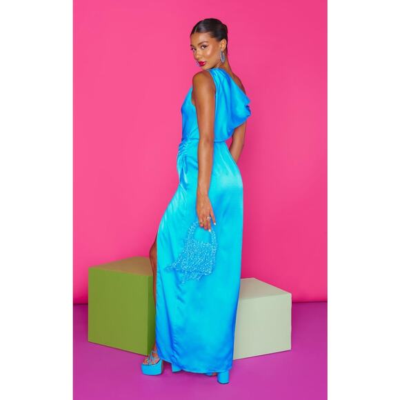 Show Me Your Mumu Jodie Dress in Azure Blue Luxe Satin S NWT - Picture 9 of 9